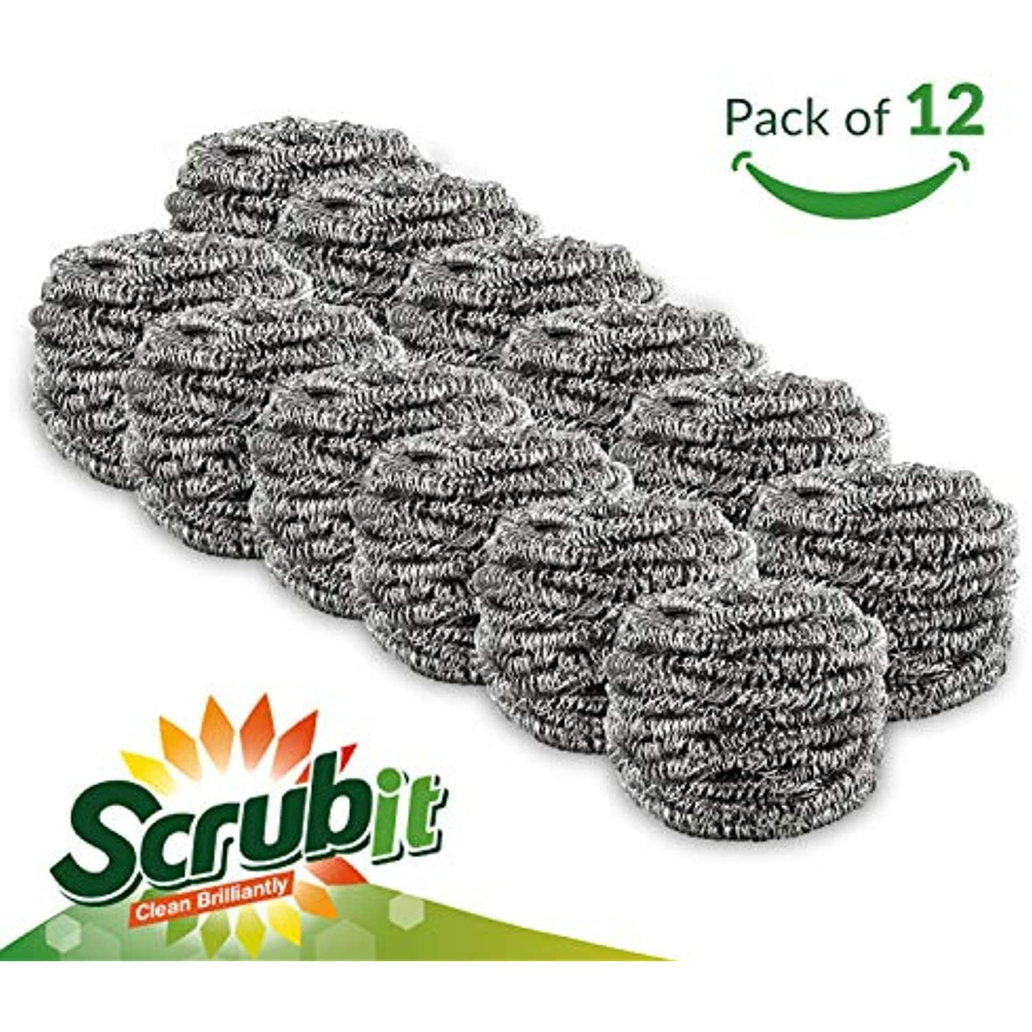 12 Pack Stainless Steel Scourers by Scrub It – Steel Wool Scrubber Pad Used for