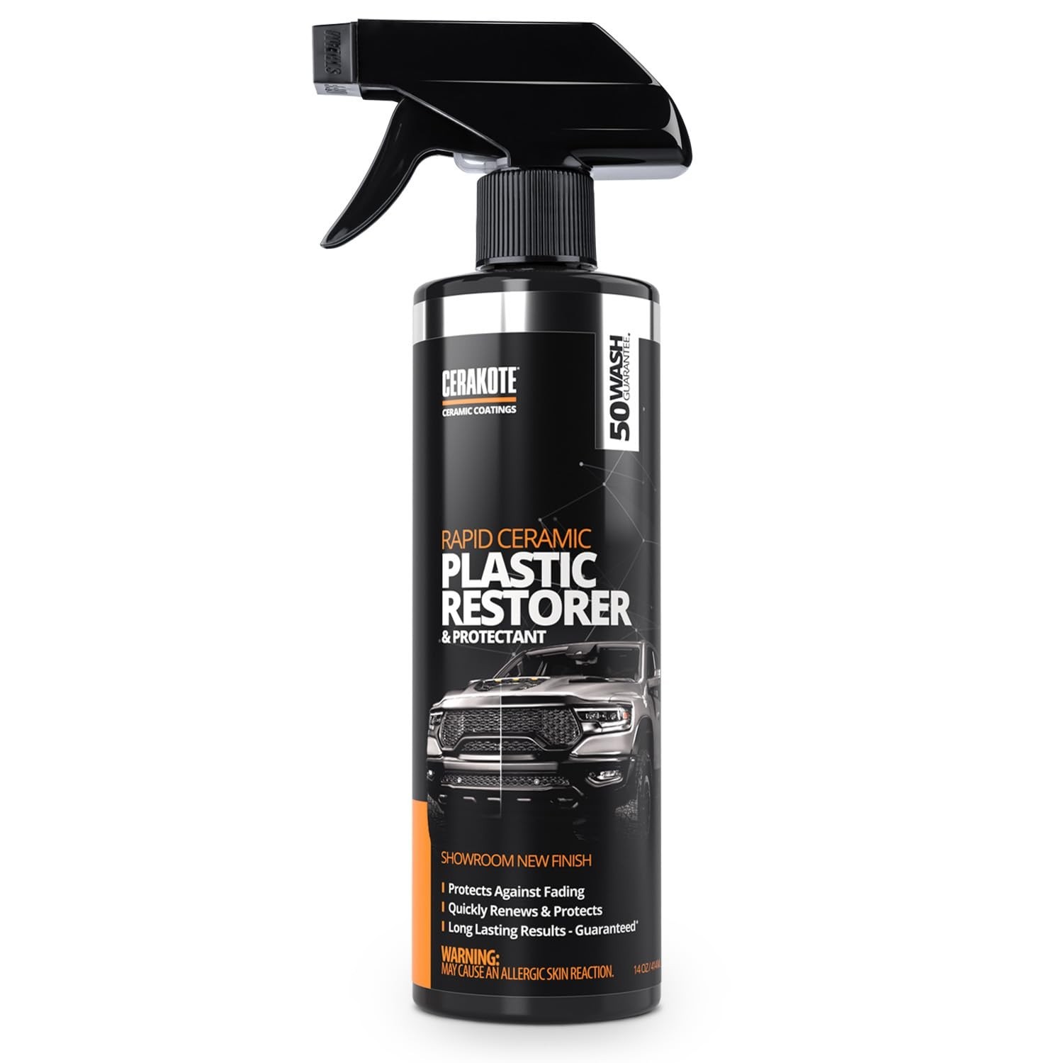 Ceramic Plastic Restorer Spray 14 oz – 50+ Wash Rating, Non-Greasy, Restores Fad