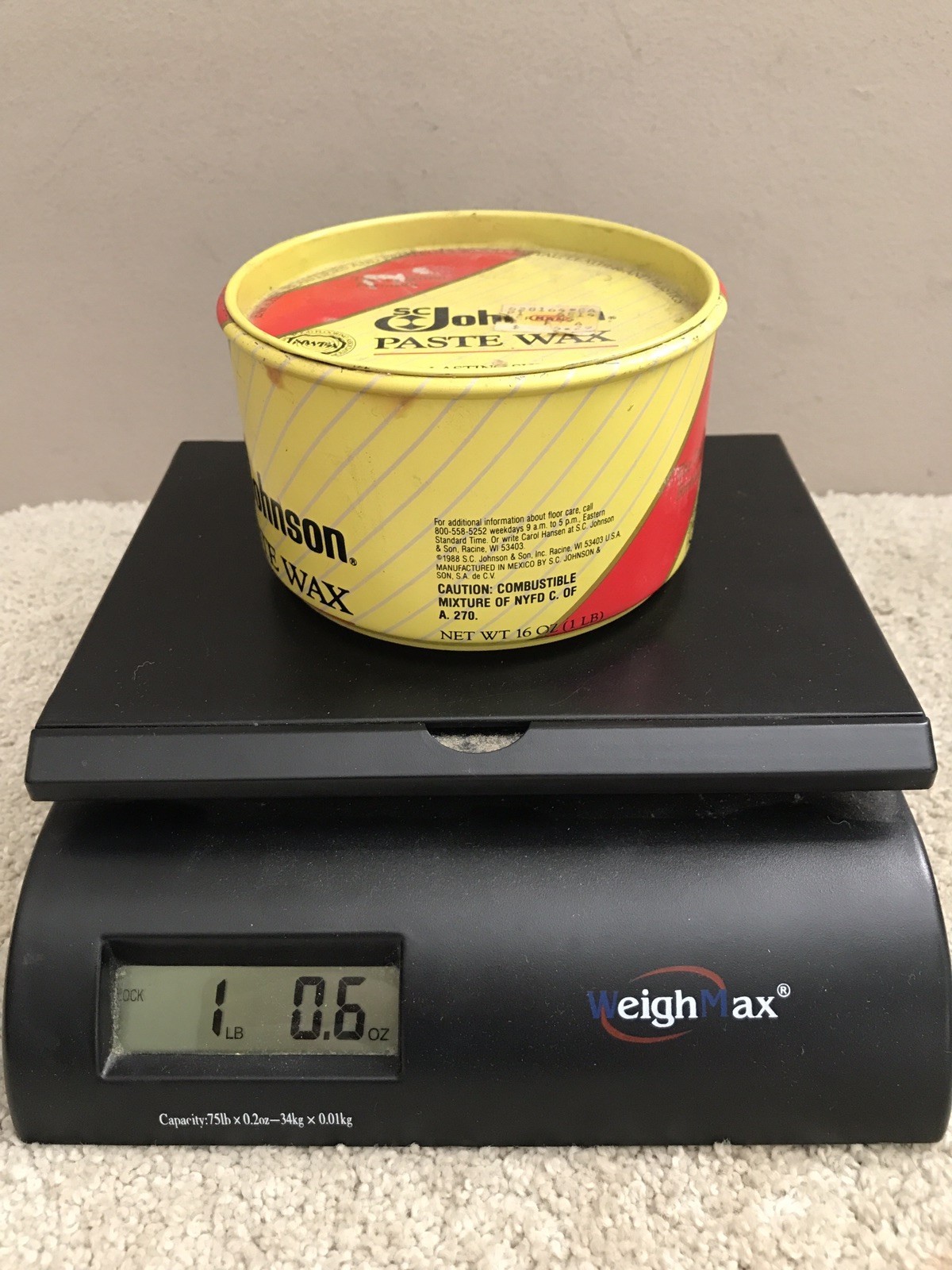 SC Johnson Paste Wax The Original Formula 16oz ~75% Full Discontinued