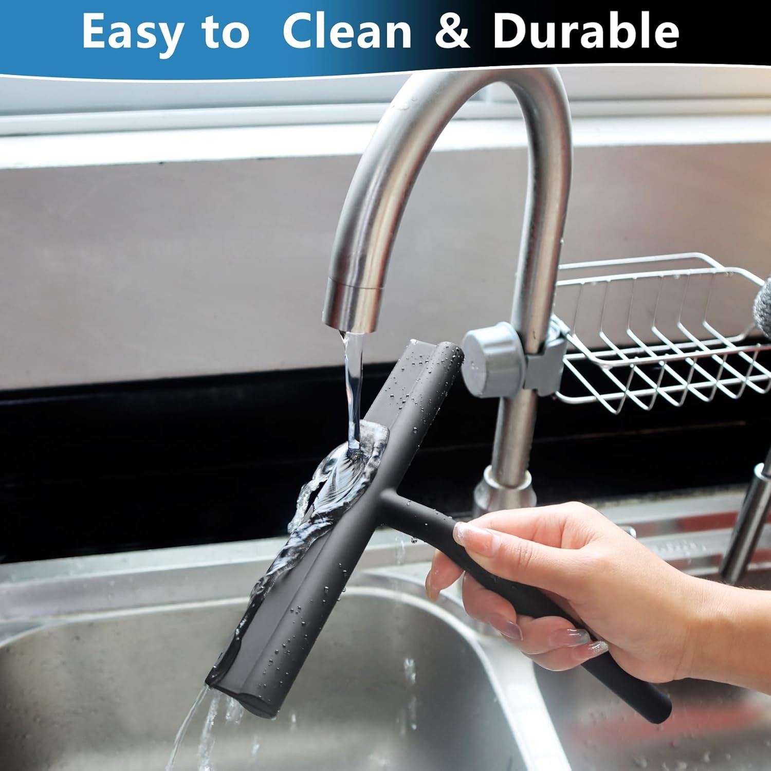 Shower Squeegee for Glass Doors, Full Silicone Jacketed Squeegee with Handle
