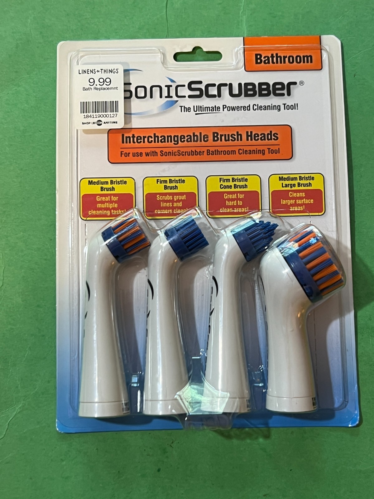 NEW! SonicScrubber Bathroom Cleaning 4 Interchangeable Brush Heads Tools Power