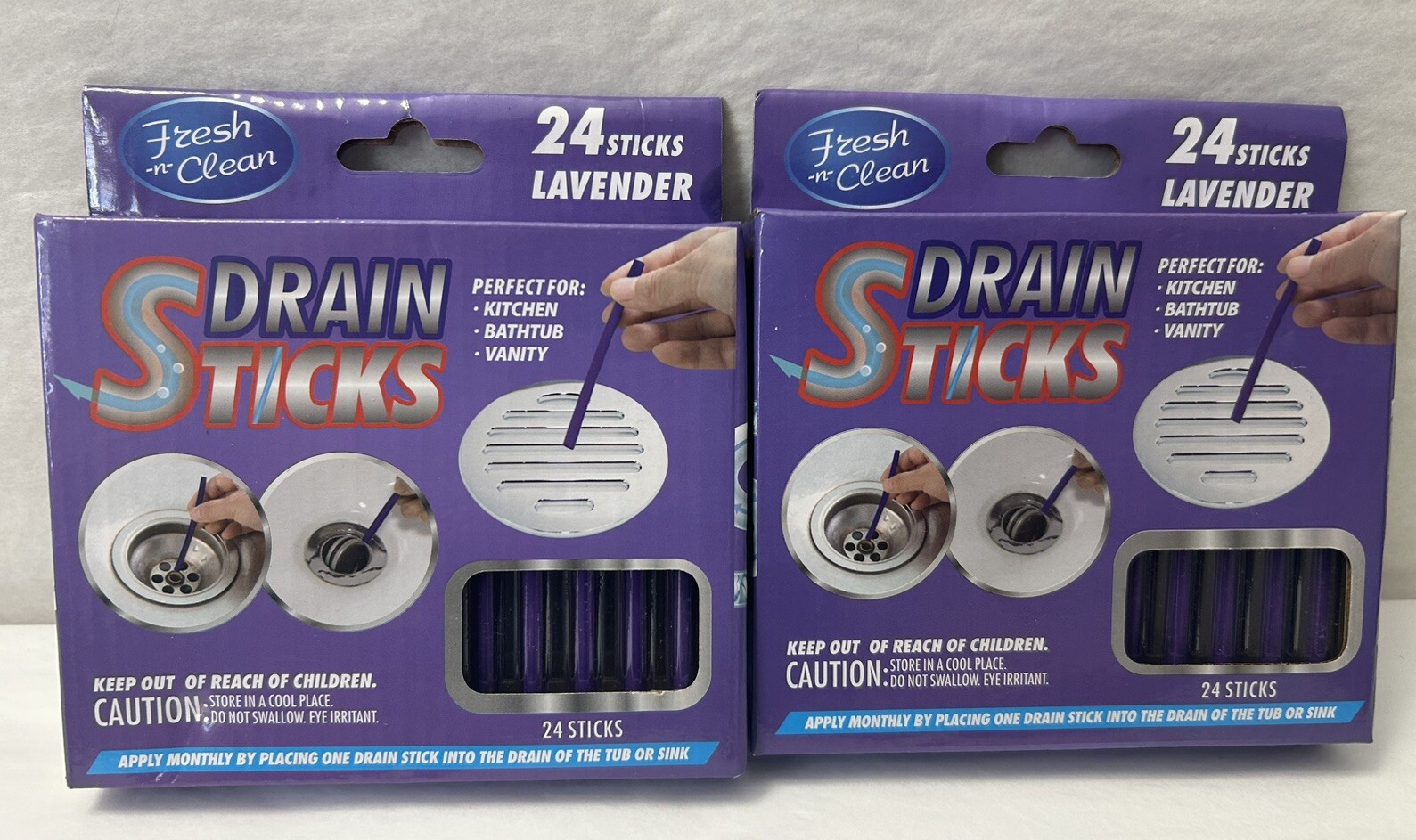 New Fresh -n- Clean Drain Odor Sticks Lavender Scent 2-PACK 48 Sticks Total