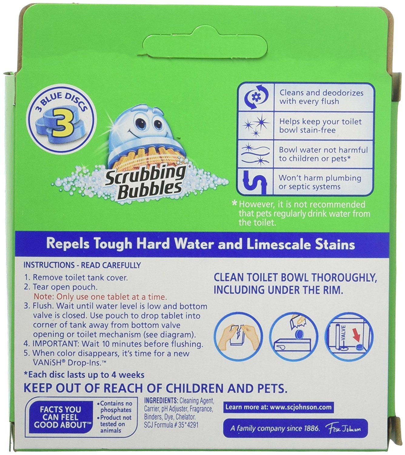 Scrubbing Bubbles CONTINUOUS CLEAN DROP-INS 3-Blue Discs STAIN REPEL Toilet Bowl