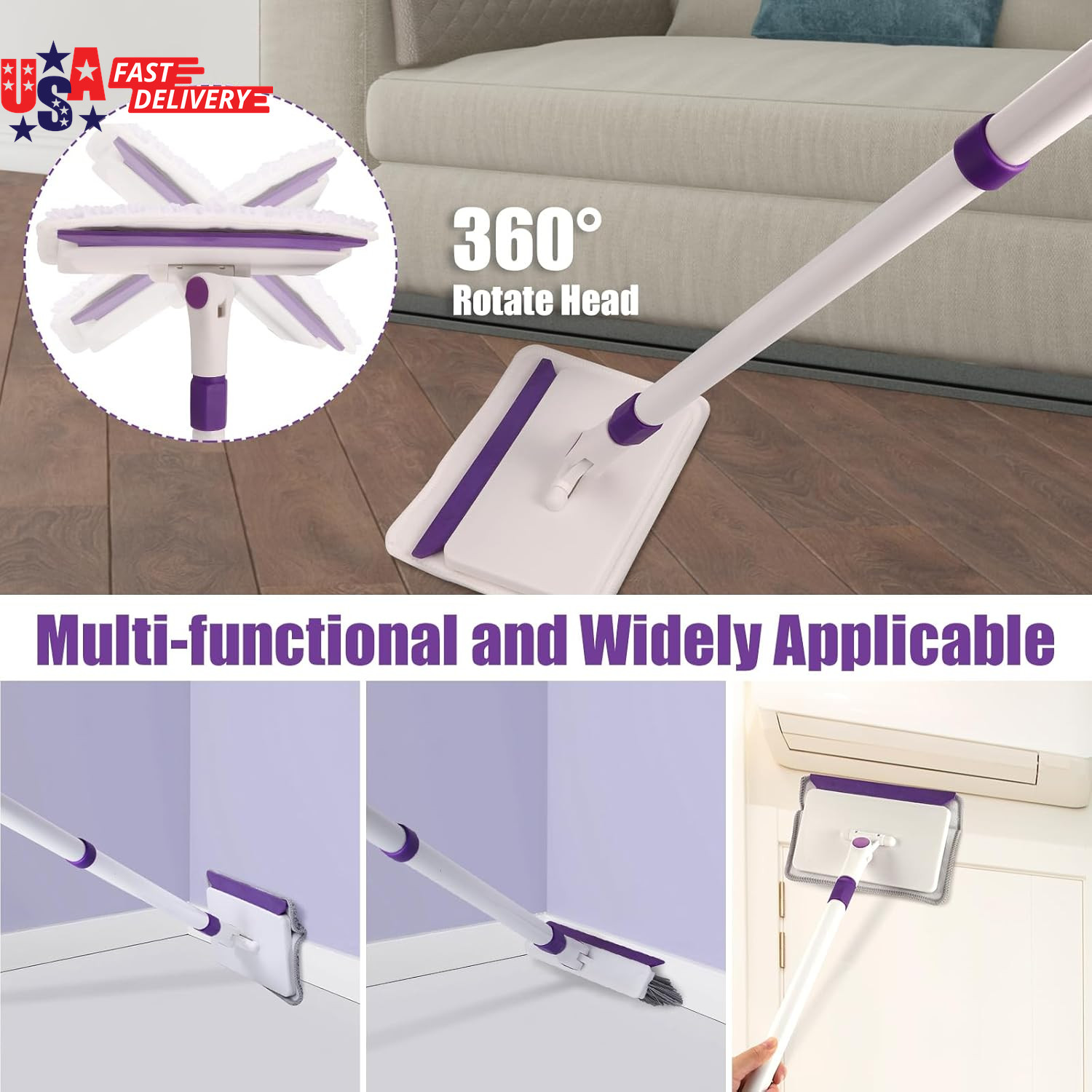 Baseboard Cleaner Tool with Handle, 60″ Extendable Long Handle Baseboard Cleaner