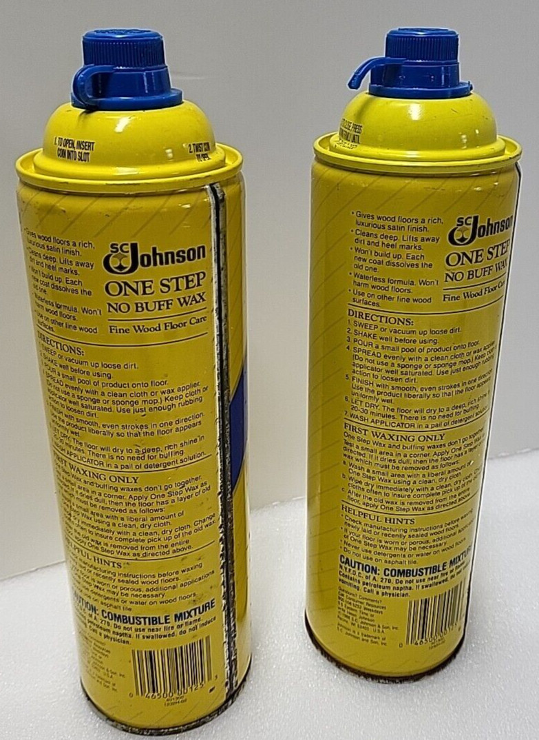 2 Used Johnson One Step No Buff Wax Fine Wood Floor Care 22 FL OZ Can *1/2 Full*