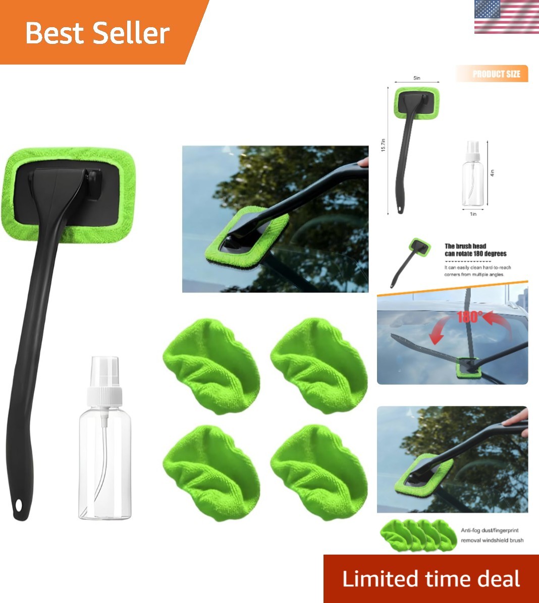 Universal Fit Car Windshield Cleaner: Microfiber Pads & Spray Bottle Included