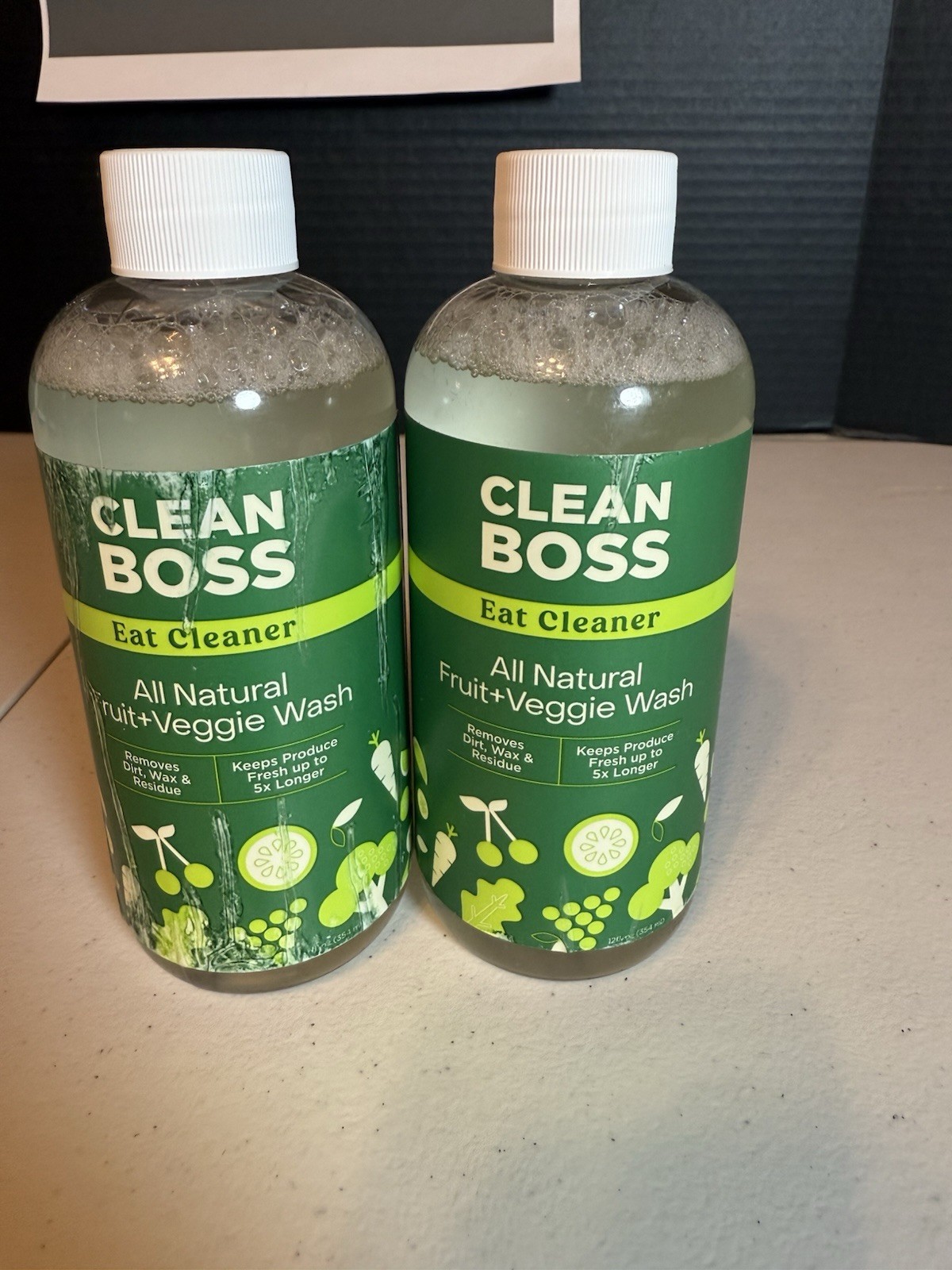 2 Bottles Clean Boss Triple-Action Fruit + Veggie Wash 12oz Eat Cleaner Natural
