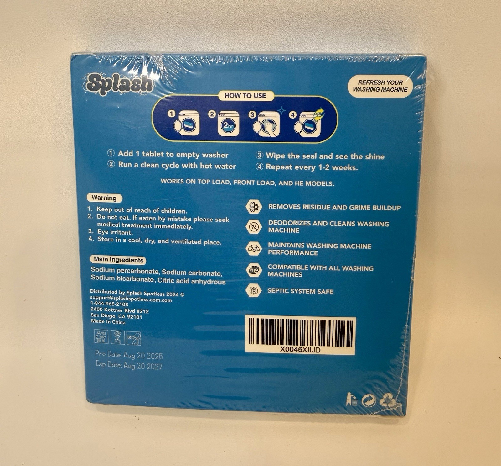 Splash Spotless Washing Machine Cleaner Deep Cleaning All Washers 6 Tabs: NEW