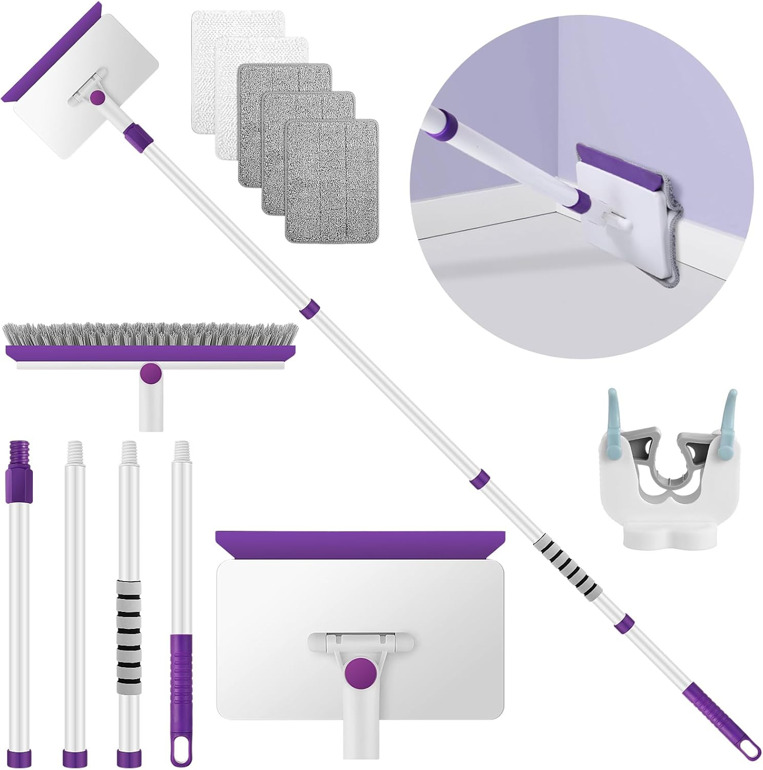 Baseboard Cleaner Tool with Handle, 60″ Extendable Long Handle Baseboard Cleaner