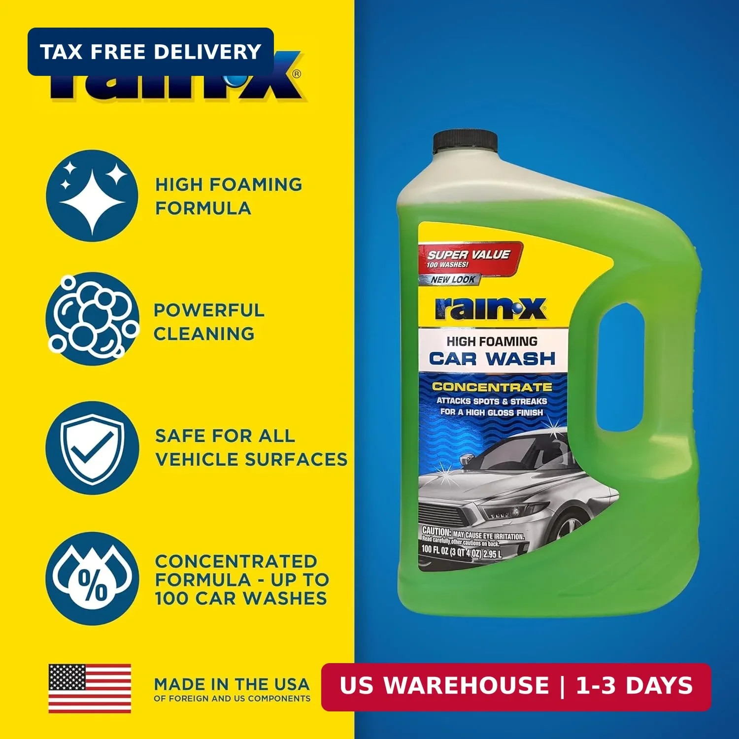 Rain-X 620191 Car Wash – 100 fl oz. High-Foaming, Concentrated Formula for Great