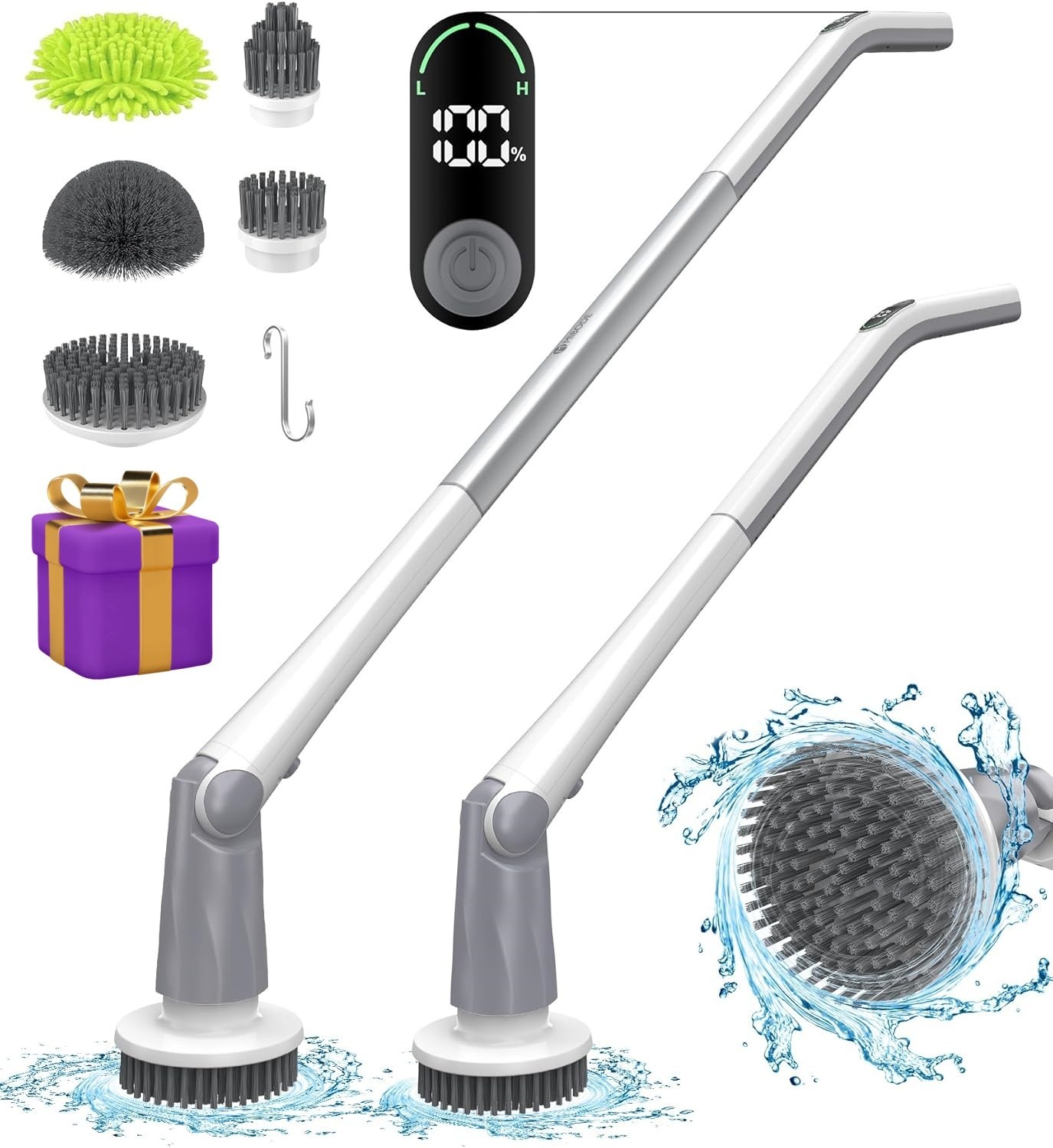 Electric Spin Scrubber Shower Scrubber Digital Display 5 Brush Heads Deep Clean