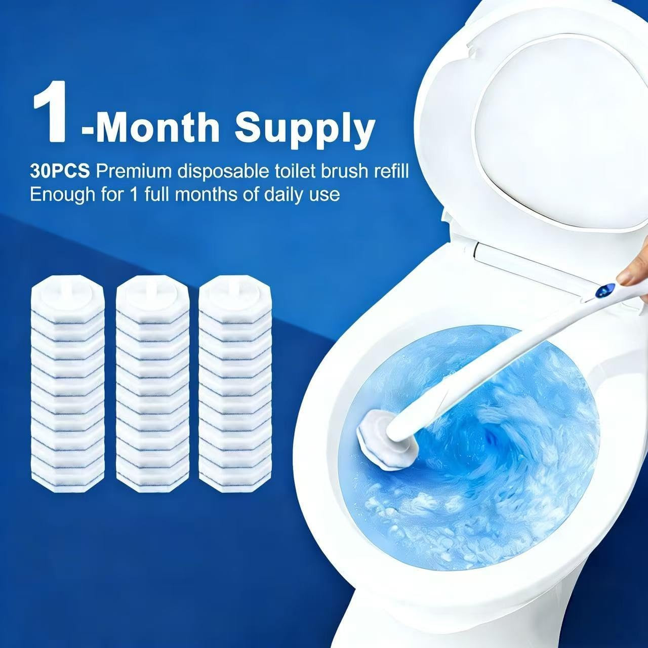 30Pcs Toilet Cleaner Refill Pads for Clorox Wand, Upgrade 3-Layer Toilet Scrubbe