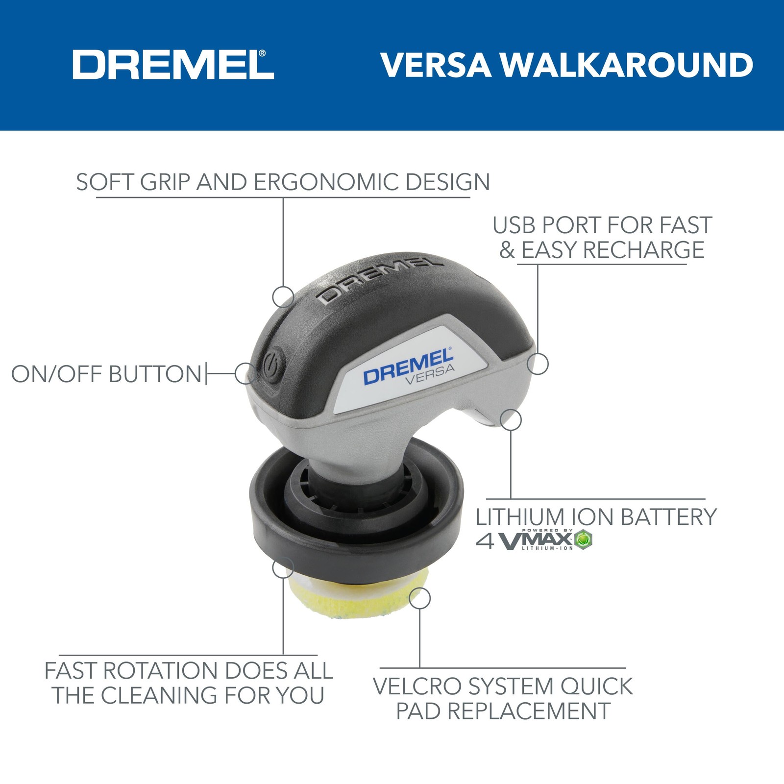 Dremel Versa 2200 RPM Spin Scrubber, 5 Scrub Daddy Pads