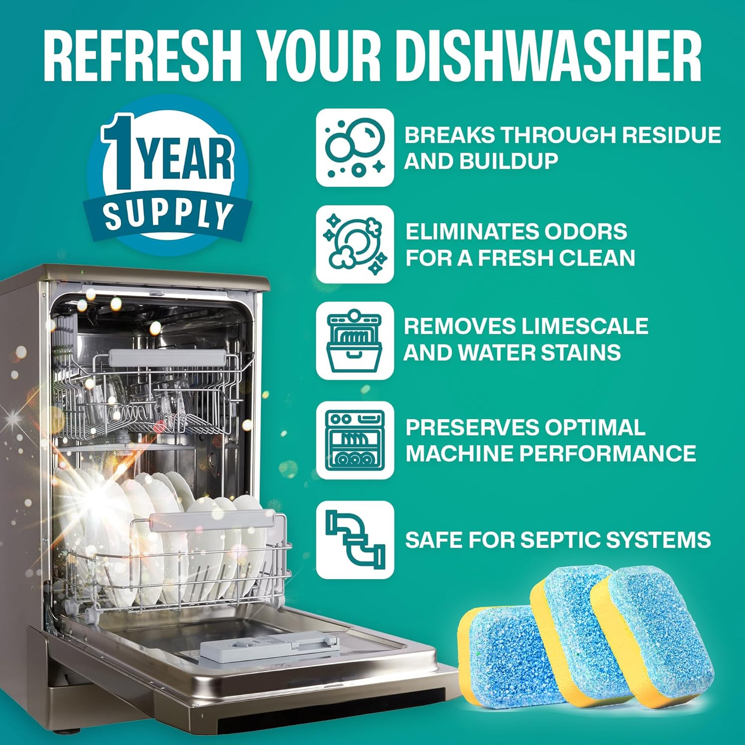 Dishwasher Cleaner and Deodorizer Tablets, 24 Pack – Dishwasher Cleaning Tablets
