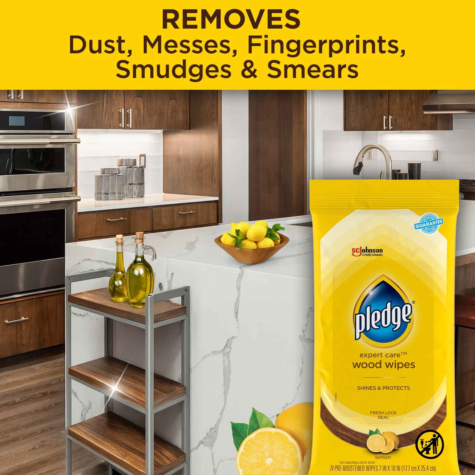 Pledge Expert Care Enhancing Wood Wipes, Lemon Scent, 24 24 Count (Pack of 1)