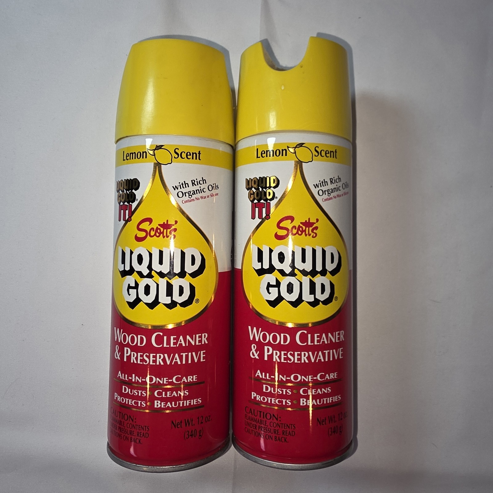 2 -Vintage Scott’s Liquid Gold Aerosol Cans Retro 1970s Kitchen Film Prop Decor