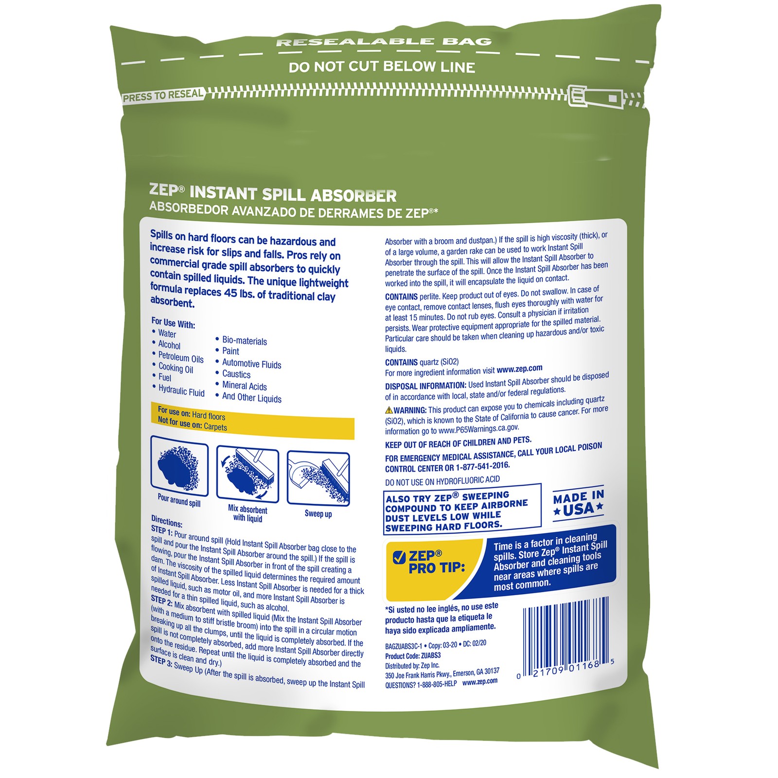 Zep Instant Spill Absorber – 3 Lb Bag (Case of 6) – ZUABS3