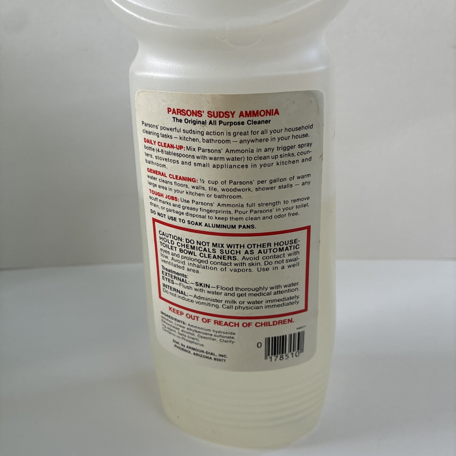 Vintage 1980s Parsons Sudsy Ammonia Original Cleaner 17.8oz. 60% Full. See Pics