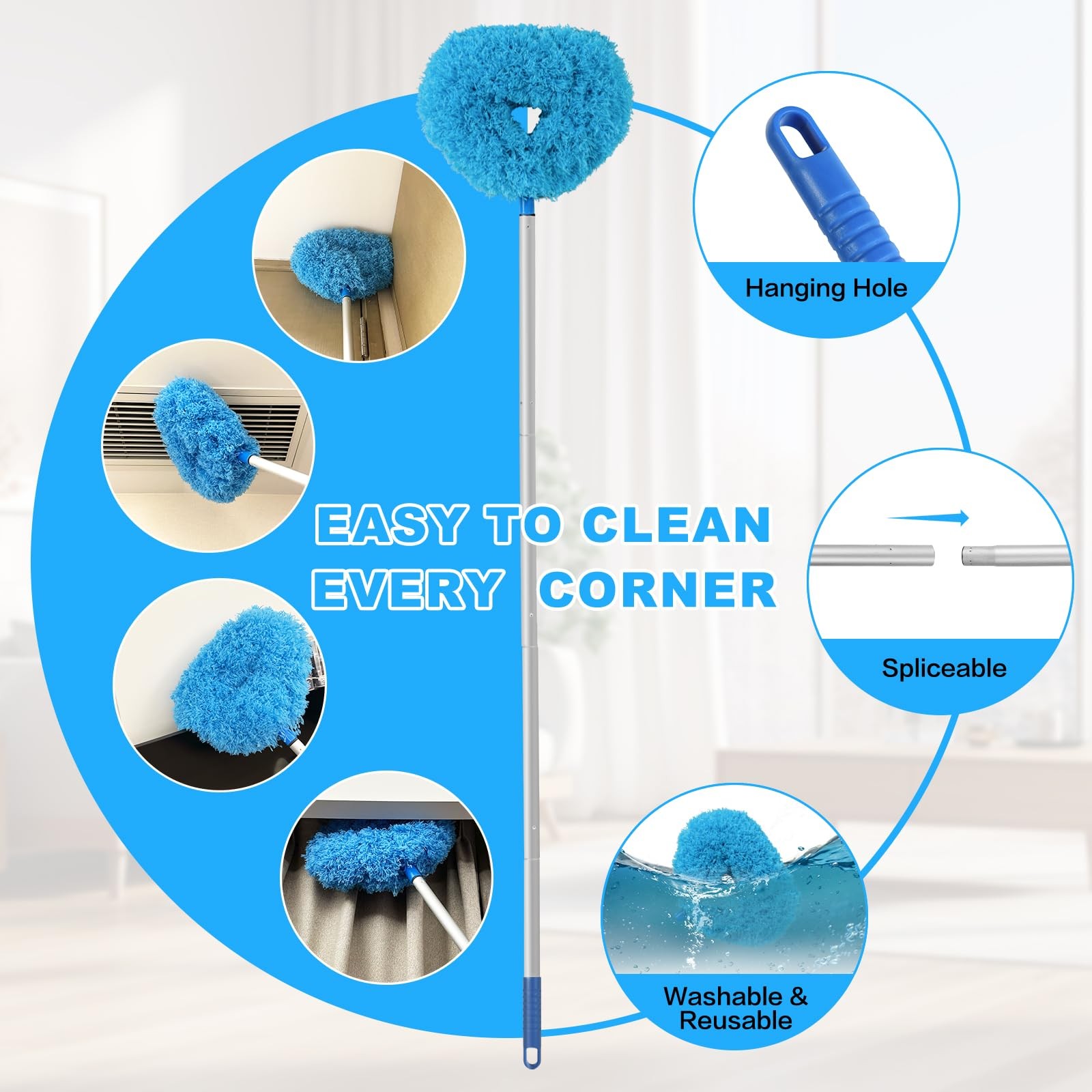 Plumero de microfibra reutilizable limpiar las aspas del ventilador de techo.