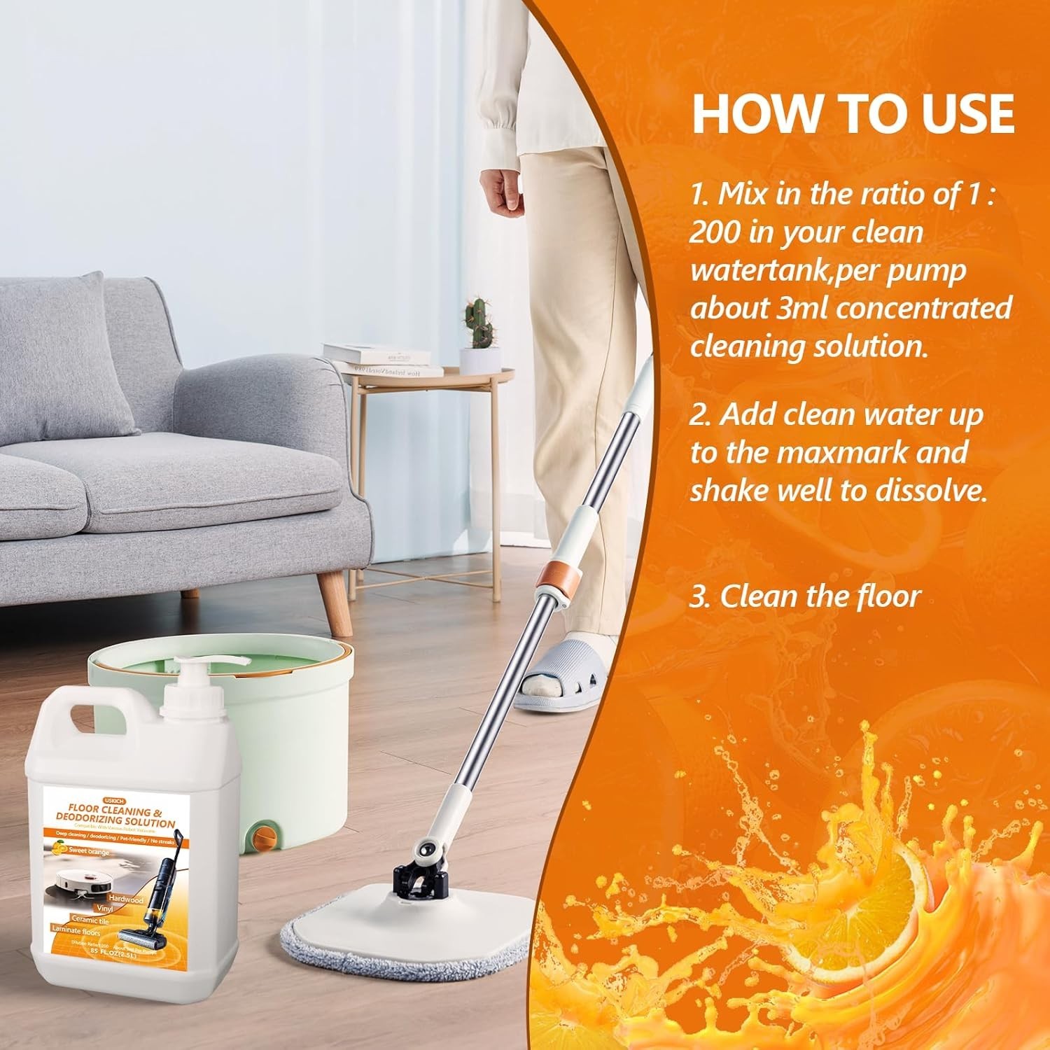 Powerful Deodorizing Floor Cleaner 85 FL OZ – Safe for Kids & Pets, Fast Drying
