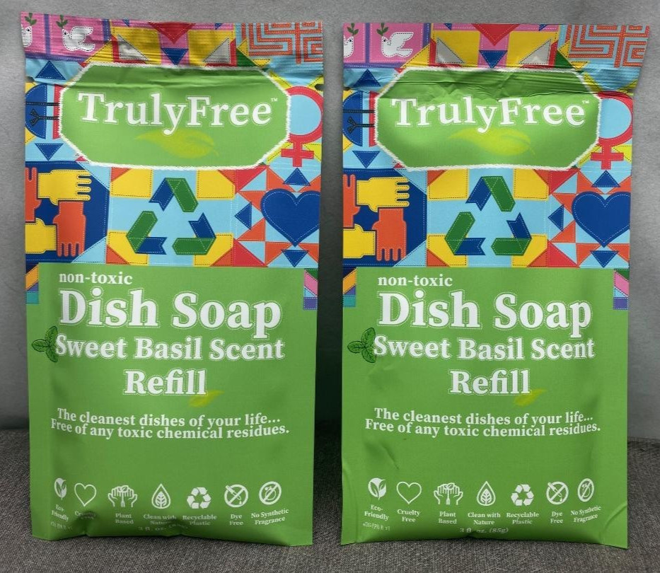 Truly Free Non Toxic Dish Soap Sweet Basil 2 Pack Refill…Each refill 3 oz
