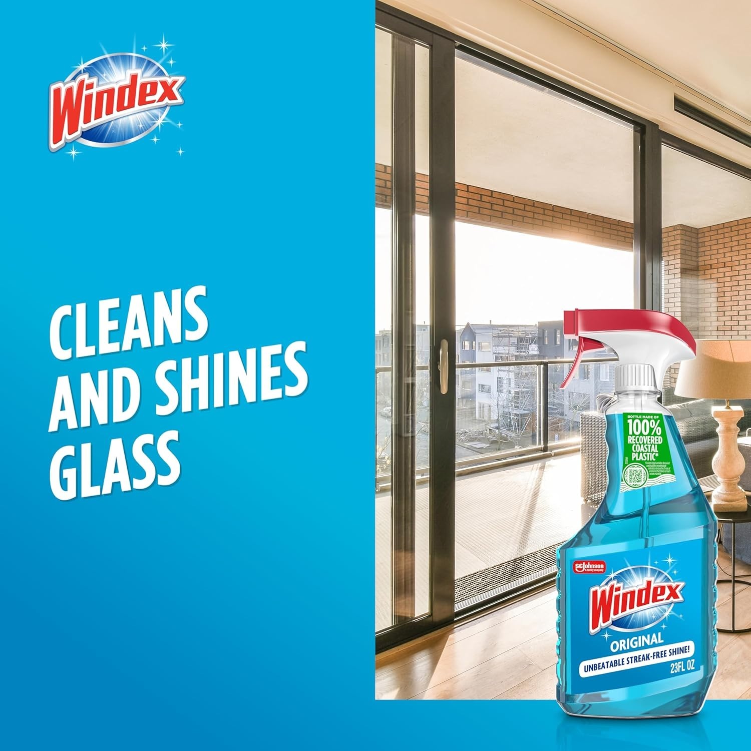 Windex Pack of 6 Glass and Window Cleaner Spray Bottle, Original Blue, 23 fl oz