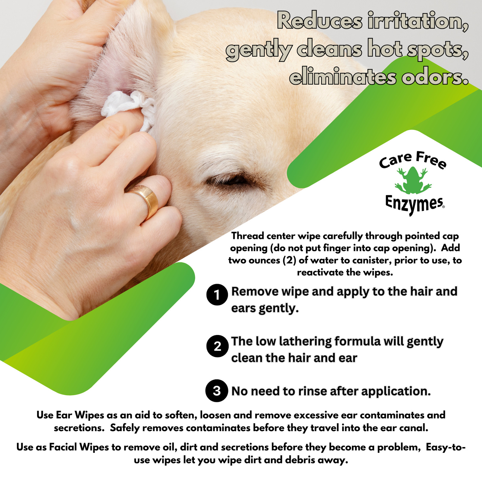 Gentle Dog Ear & Face Wipes | Removes Tear Stains, Wax & Dirt | 40 Count