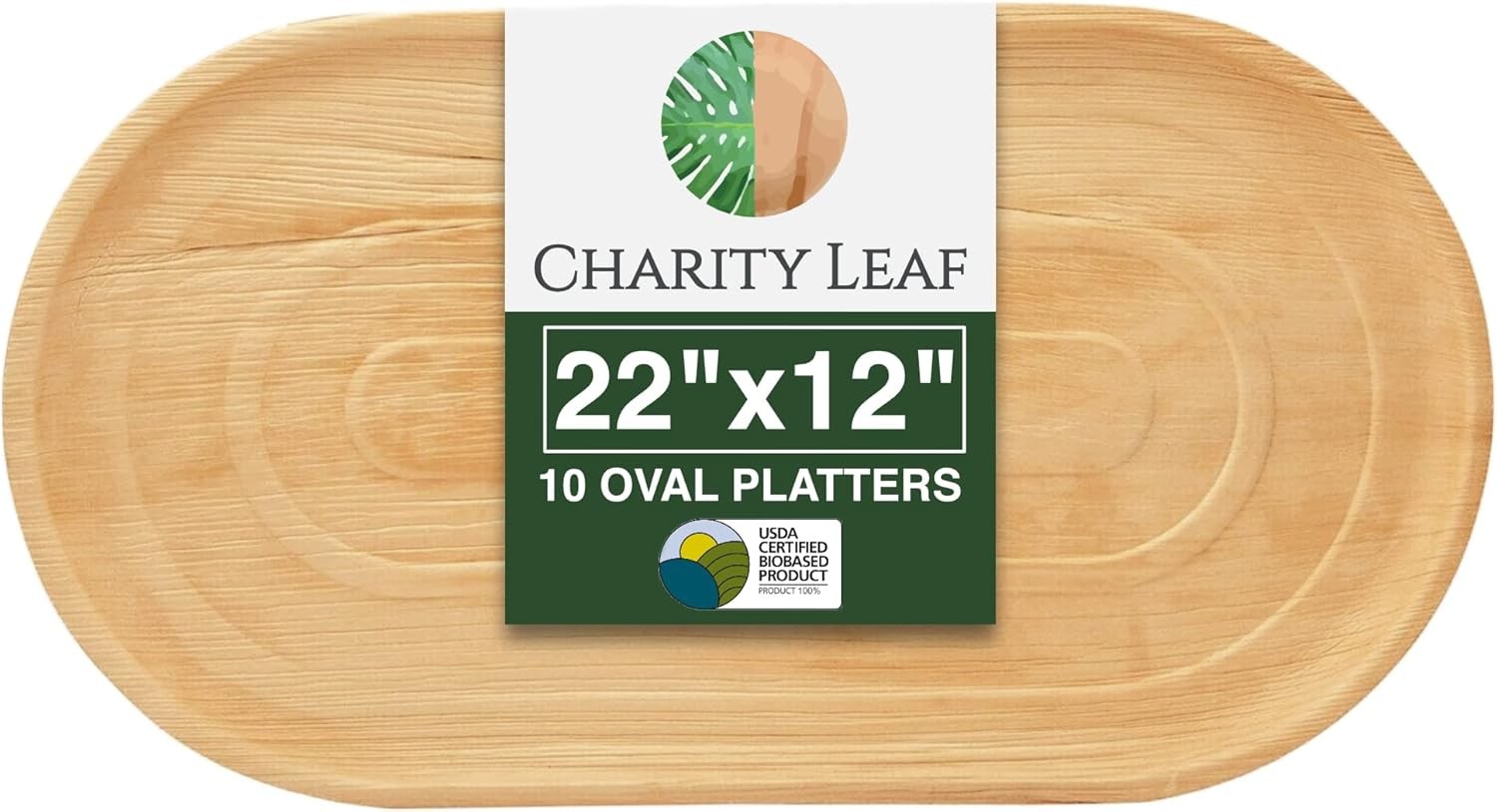 Charity Leaf 10-Pack 22″x12″ Palm Leaf Trays | Eco-Friendly, Compostable Platt