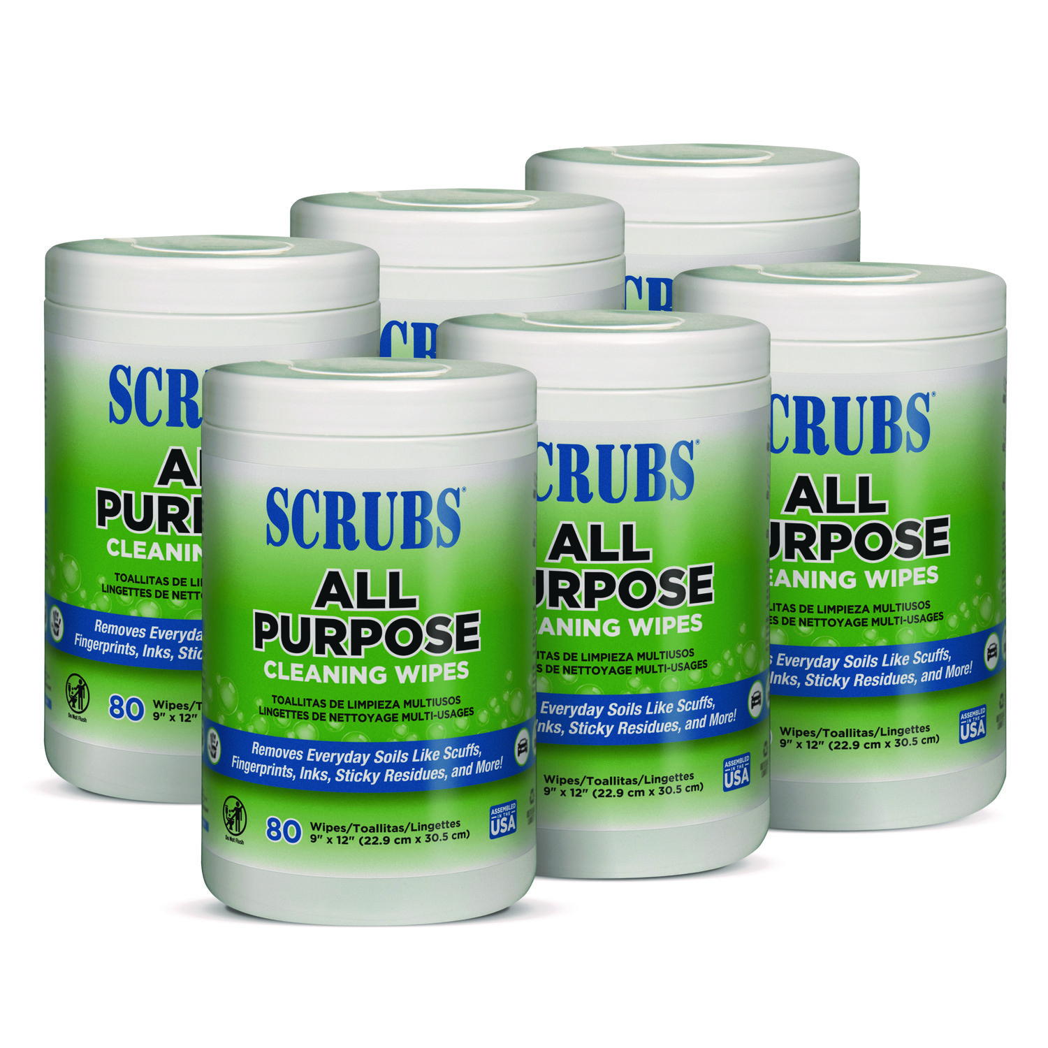 All Purpose Cleaning Wipes, 9 x 12, Citrus Scent, White, 80 Wipes/Canister, 6 Ca