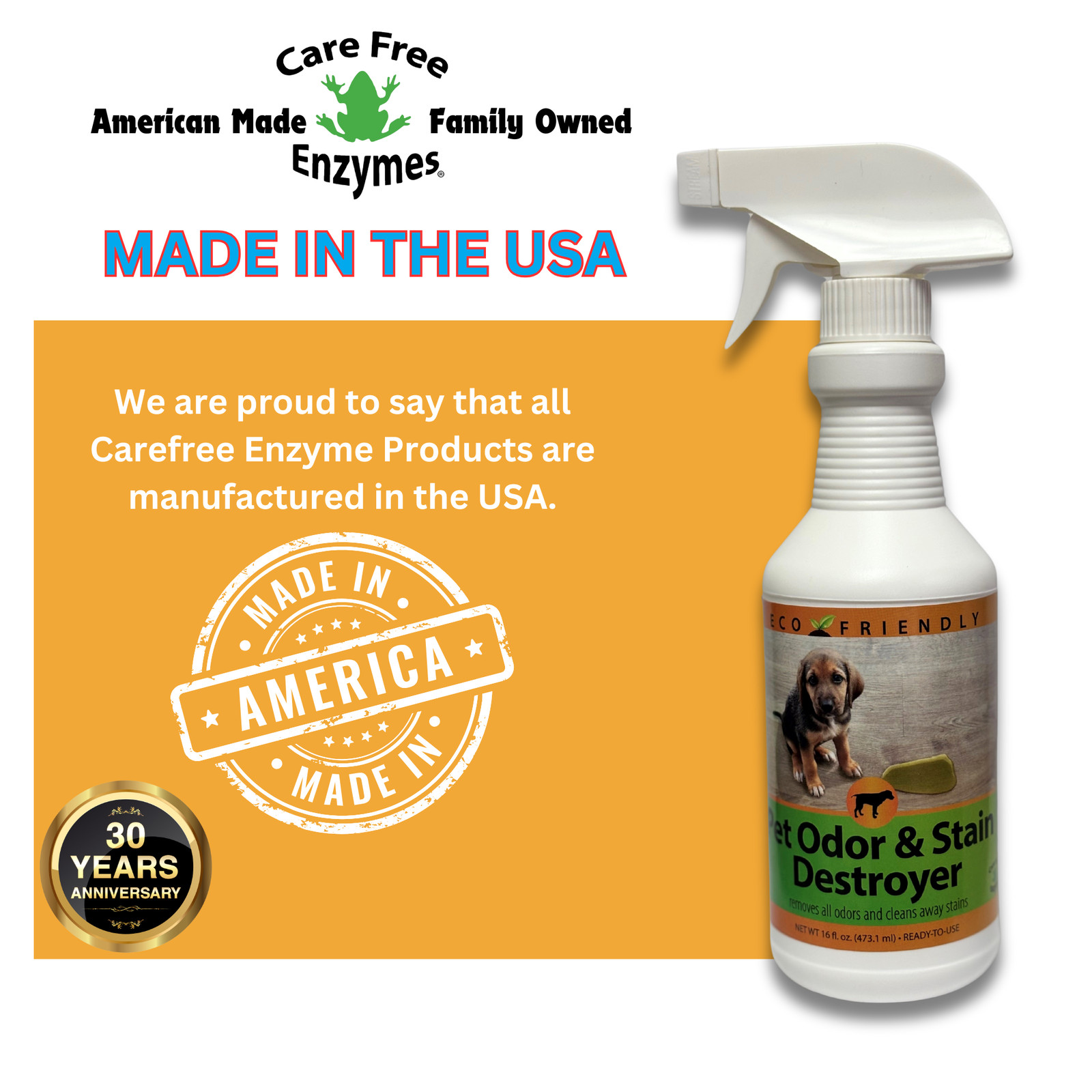 Enzyme Cleaner for Pet Stains & Odors | Urine & Stain Destroyer Spray | 16 oz &