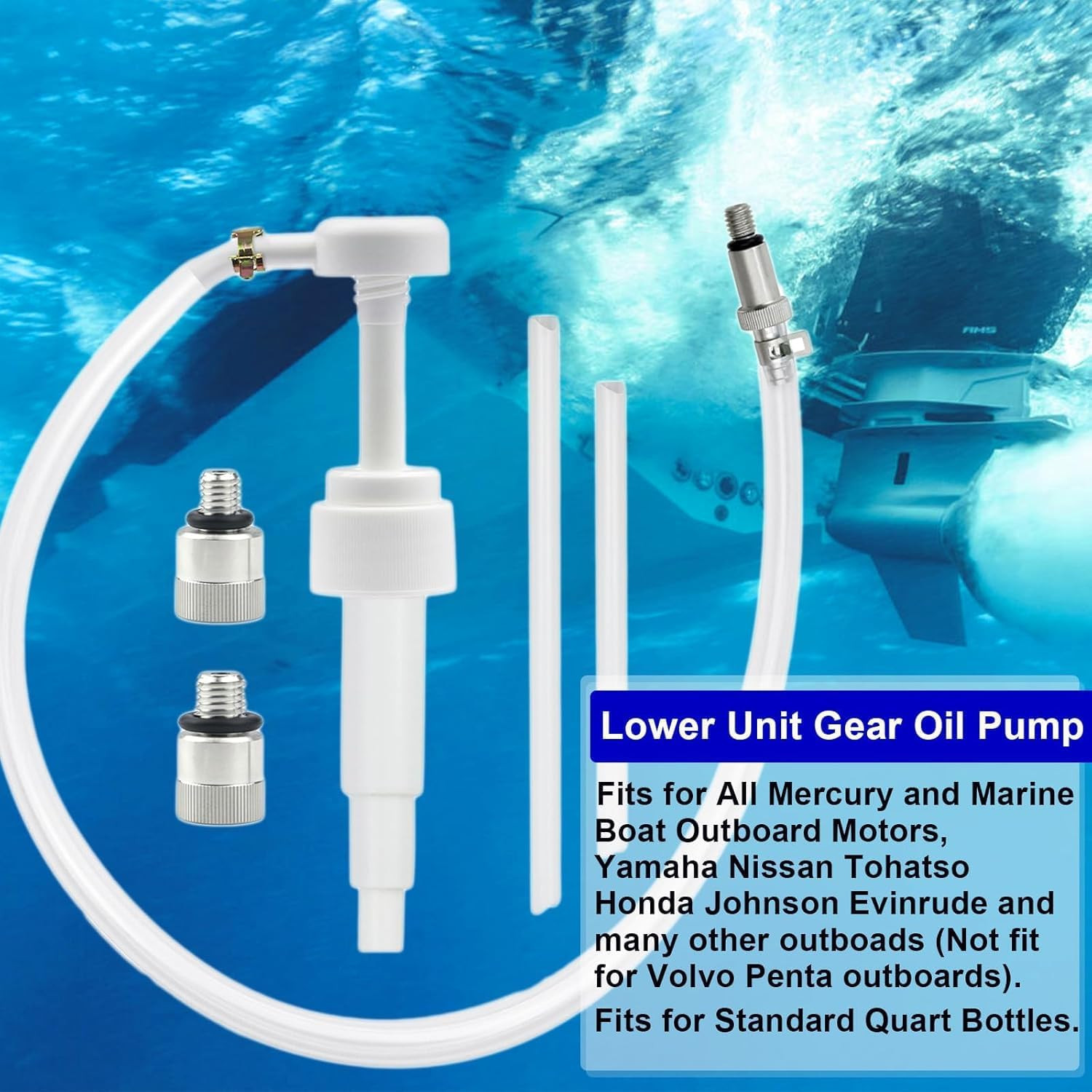 Lower Unit Gear Oil Pump for Standard Quart Bottles, 3/8 Inch Metal Swivel, 8Mm