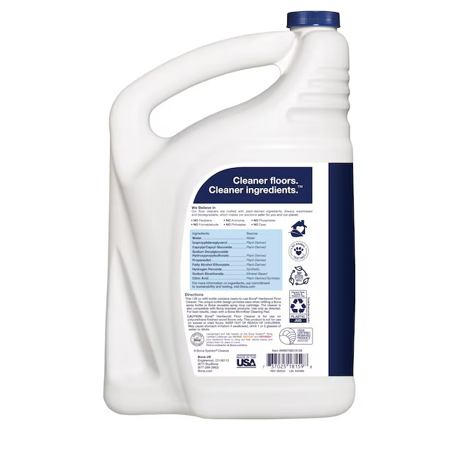Bona Hardwood Floor Cleaner Refill, 128 Fl Oz (Pack of 1), Clear