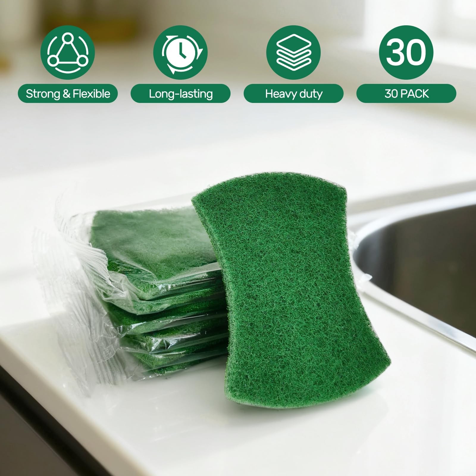 Heavy Duty Scouring Pads, 30 Pcs Individually Wrapped Dish Scrubber Pads for …