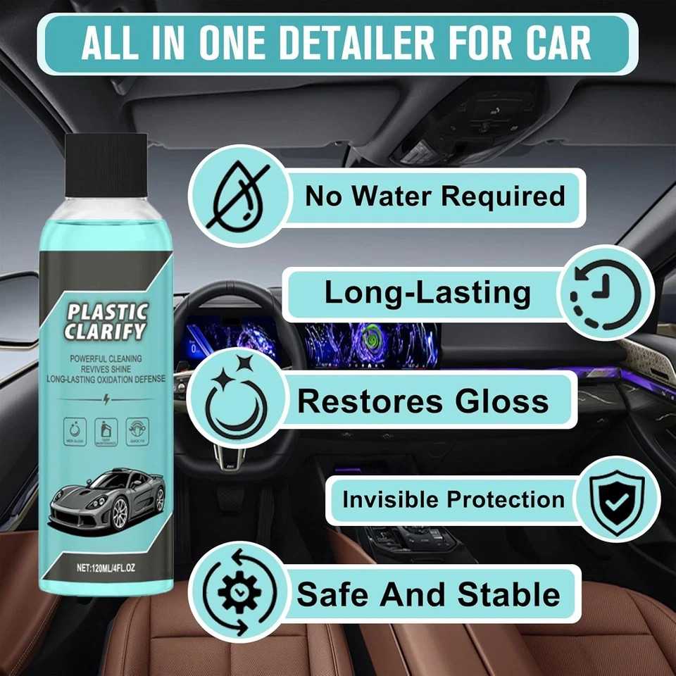 2PCS Plastic Clarify for Cars, Waterless Spray Wax, Plastic Clarify, All-In-One