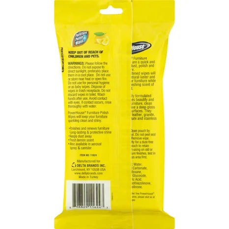 PowerHouse Furniture Polish Wipes (Lemon Scent), 42 Wipes (Pack of 3)
