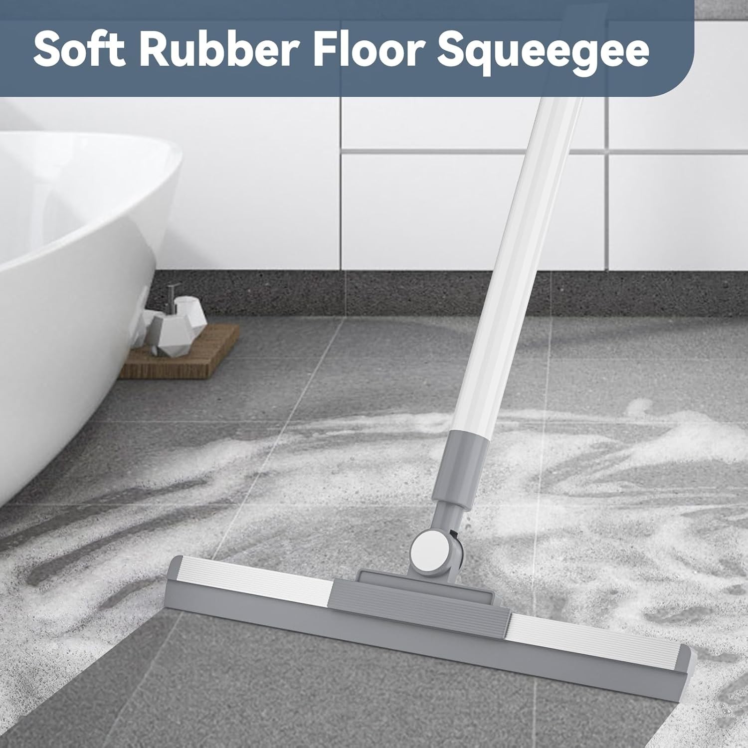 Floor Squeegee with 180° Rotating Head, Squeegee for Floor with 52” Long