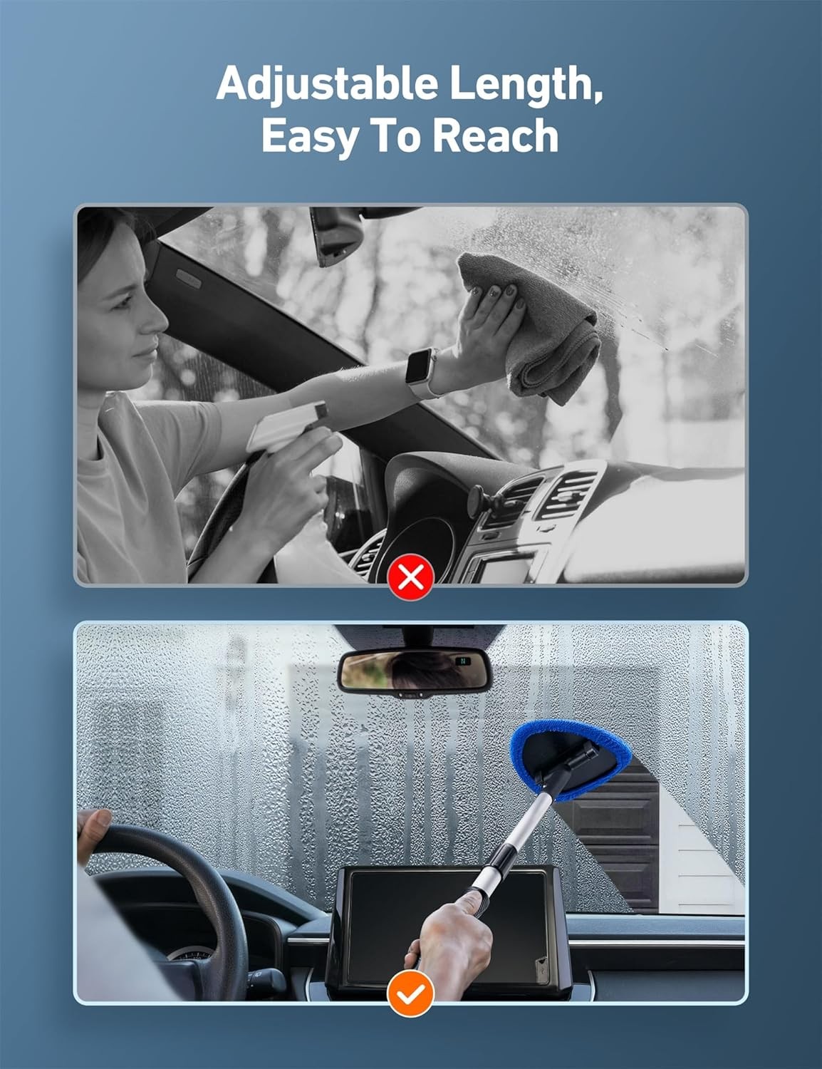 AstroAI Windshield Cleaner Tool with Extendable Handle for Car Interior Cleaning