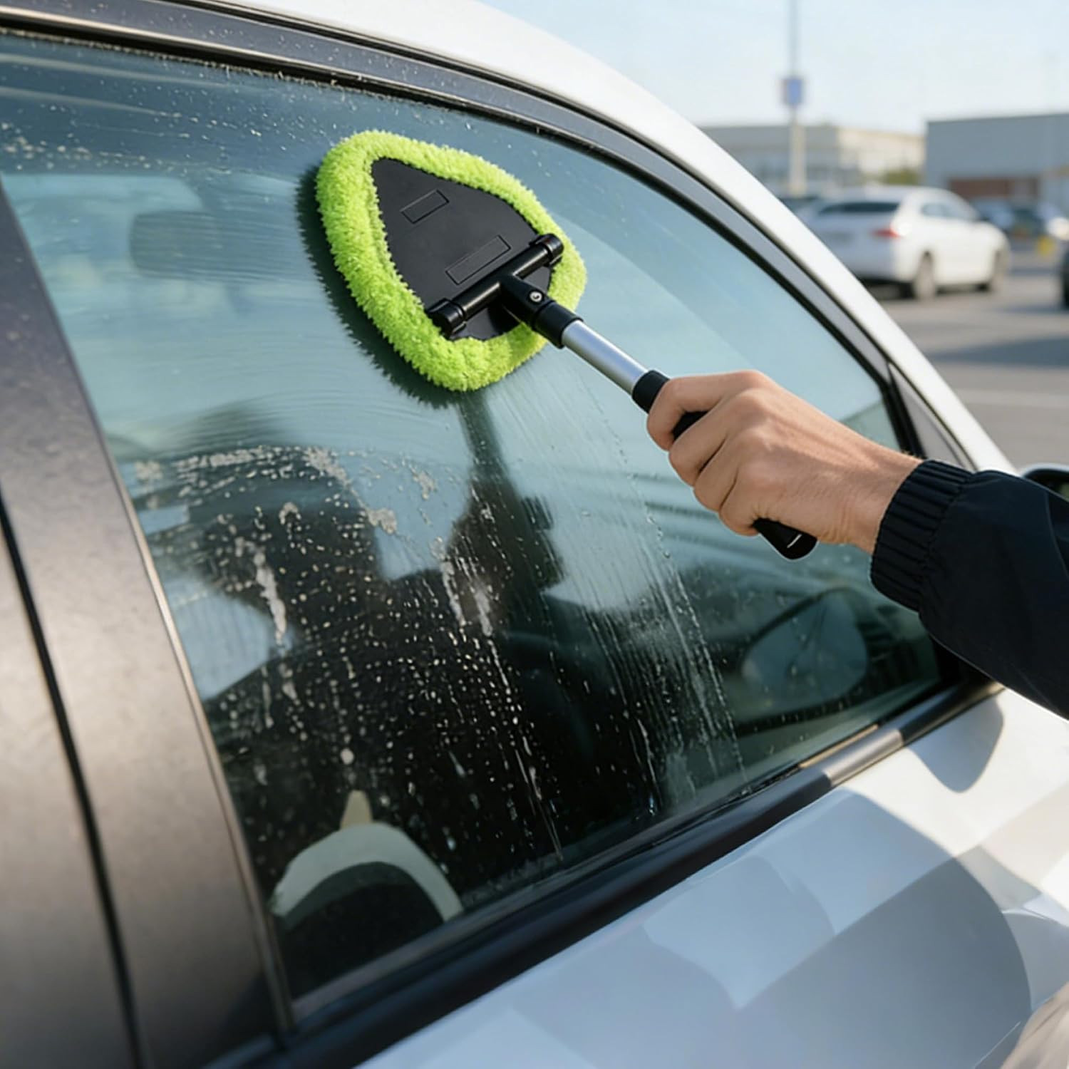 Microfiber Car Windshield Cleaning Tool with Extendable Handle,Car Defogging Gla