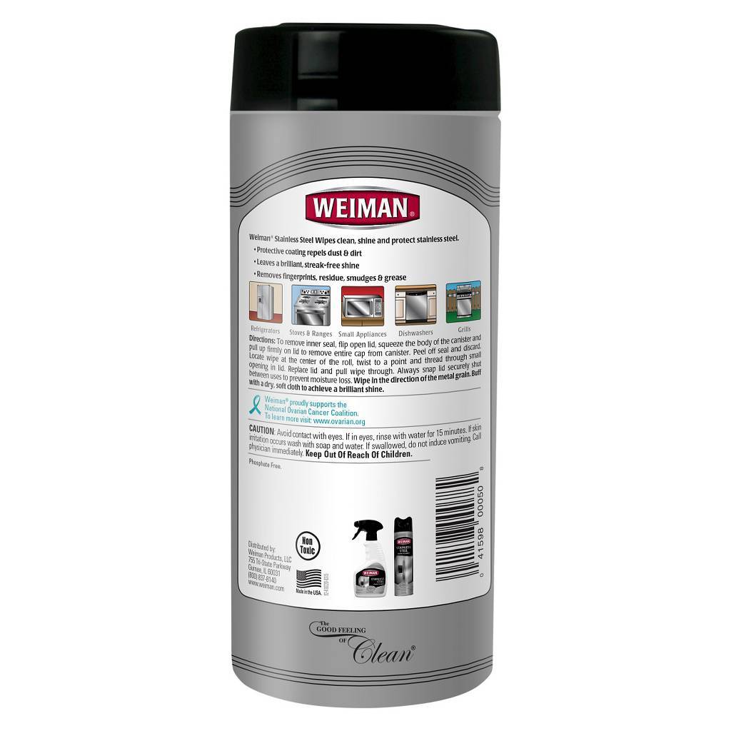 Weiman Stainless Steel Wipes 30 ct Appliances Cars Kitchen Cleaning Tool