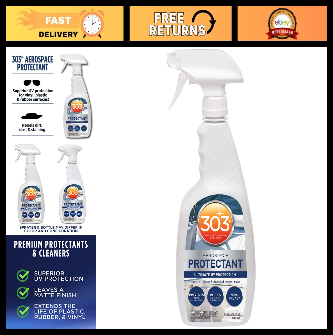 Marine UV Protectant Spray – 32 fl. Oz Trigger Sprayer for Boats & Outdoor Gear