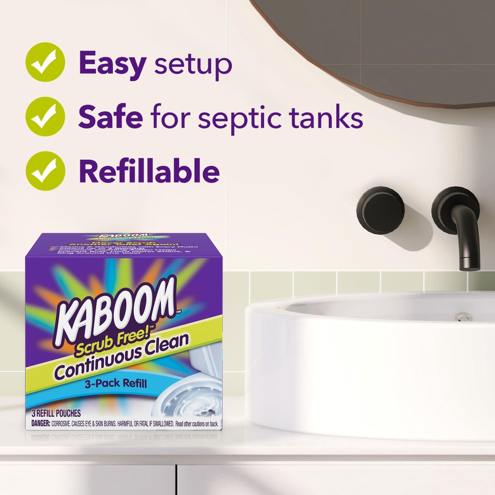 3-Pack Kaboom Scrub Free Refill – Continuous Clean with OxiClean, Stain Fighter