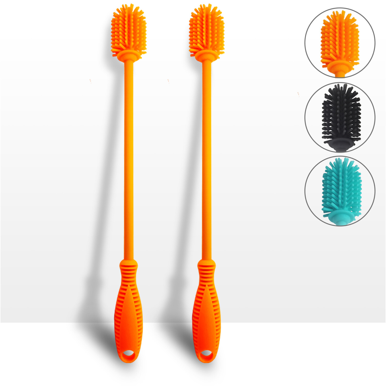 2 Pack Orange Silicone Bottle Brush Cleaner Lab Cleaning Brush for Baby Bottles