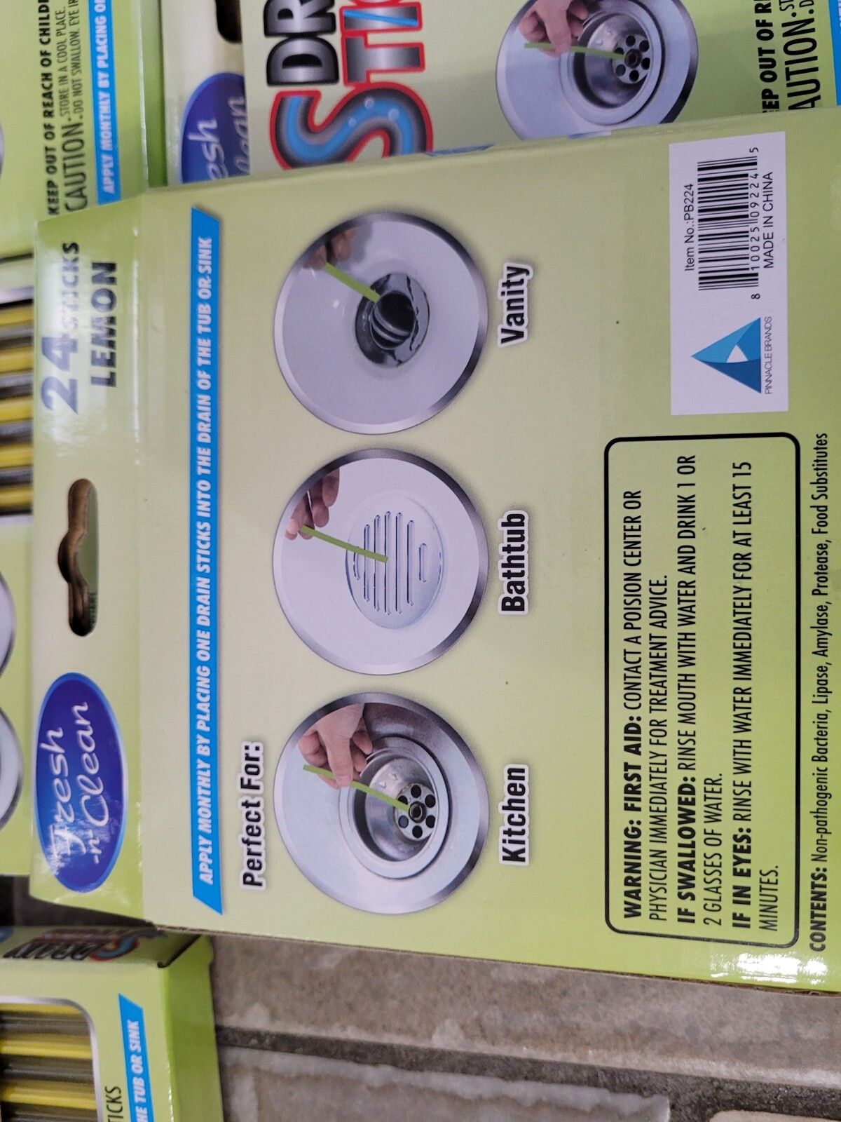 LOT 8 PACKAGES DRAIN STICKS FOR KITCHEN BATH CLEANS FRESHENS DRAINS 192 STICKS