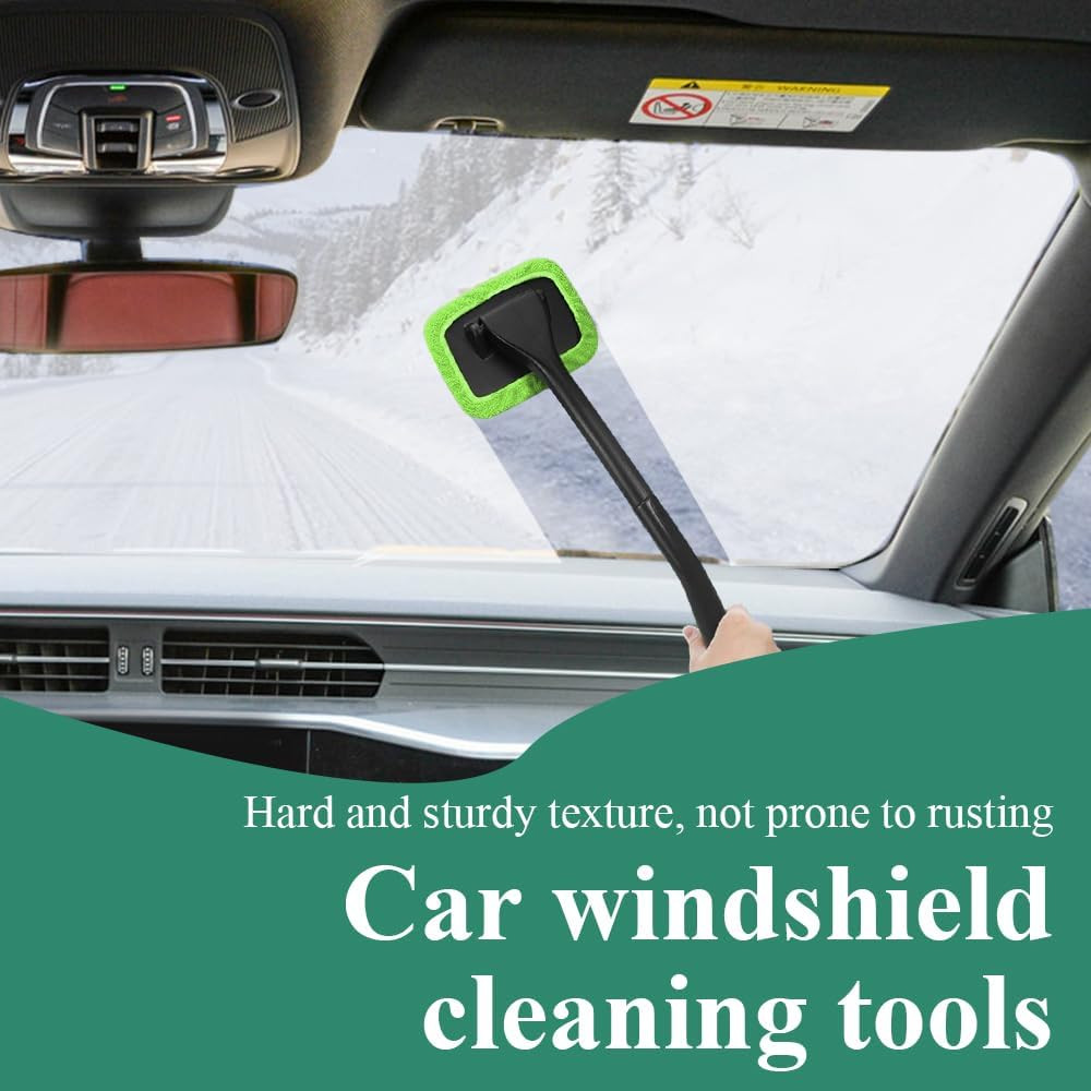 Windshield Cleaning Tool, Car Window Cleaner with 4 Reusable and Washable Microf