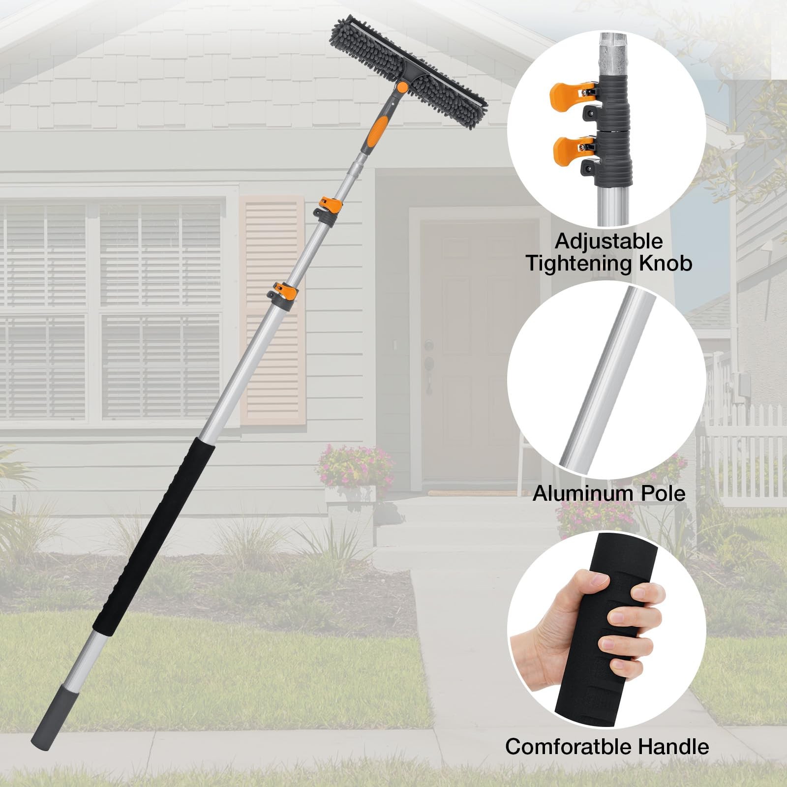 20FT Reach Window Squeegee with 5-13 FT Extension Poles, Extra-Large 14″ Wind…