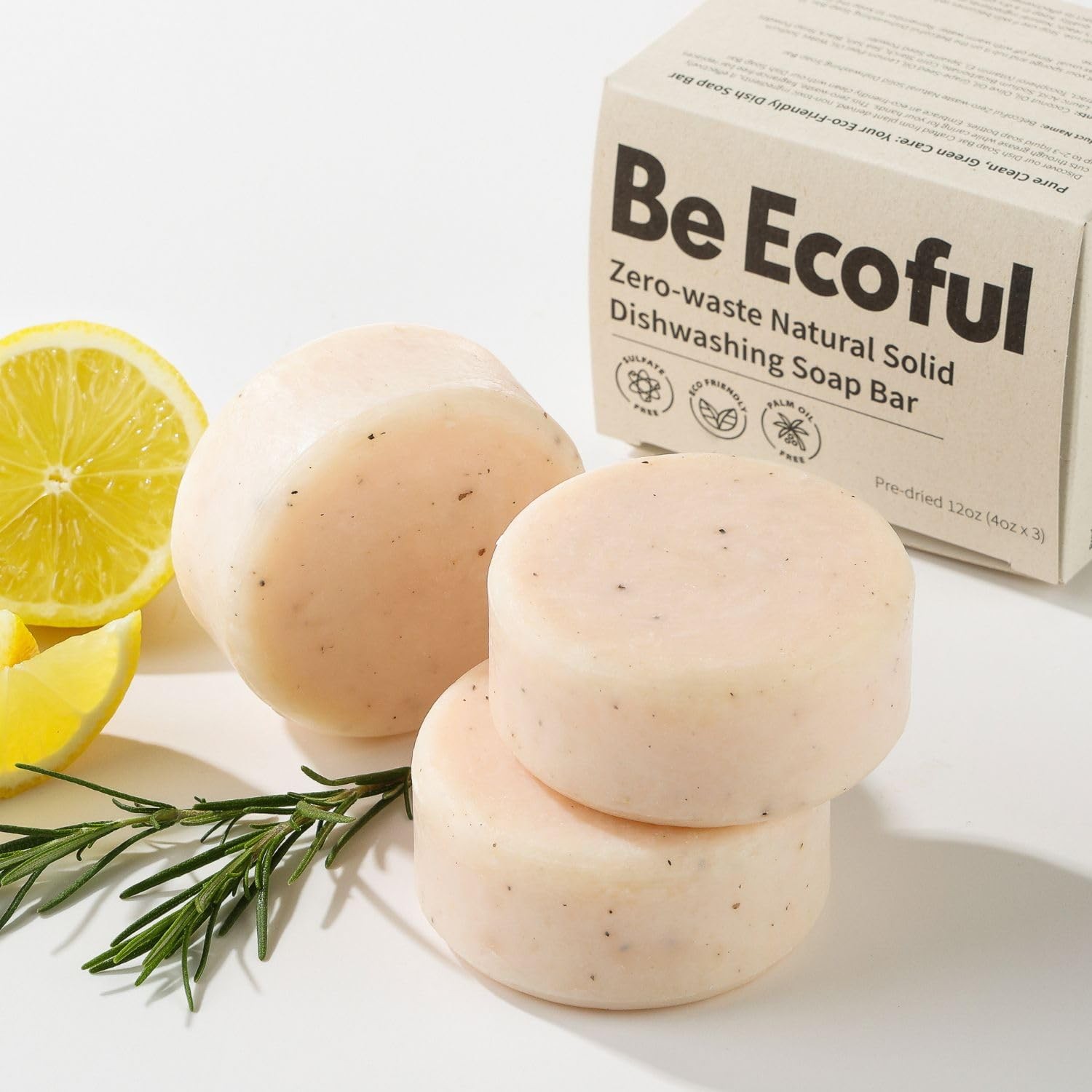BeEcoful Zero Waste Natural Dish Soap Bar (Pack of 3) – Vegan Dishwashing Blo…