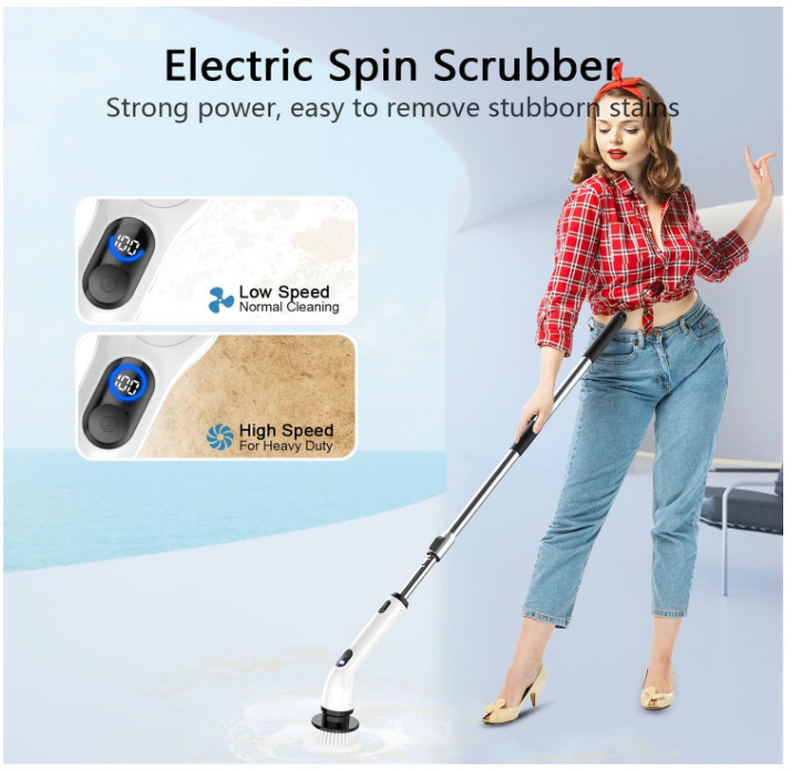 Electric Spin Scrubber, Waterproof Shower Cleaner with LCD & Extension Handle