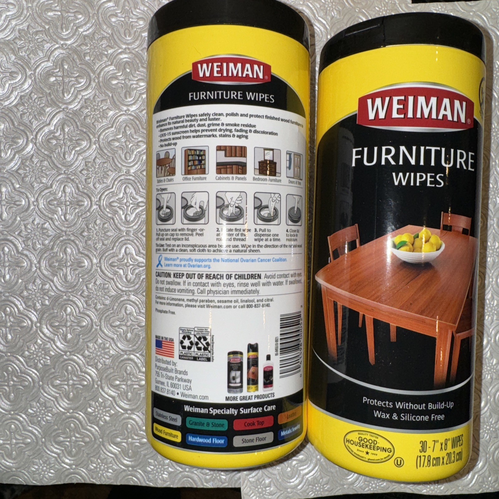 2 Pack Weiman Wood Cleaner and Polish Wipes 30 Ct Protects + Cleans Furniture