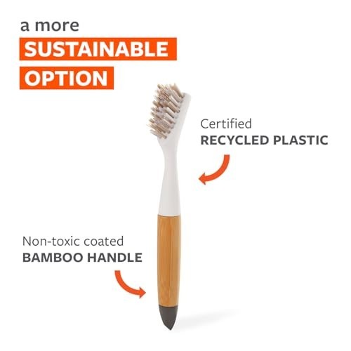 Detail Brush 2 in 1 Crevice Cleaning Grout Brush Stiff Bristle Bamboo Handle
