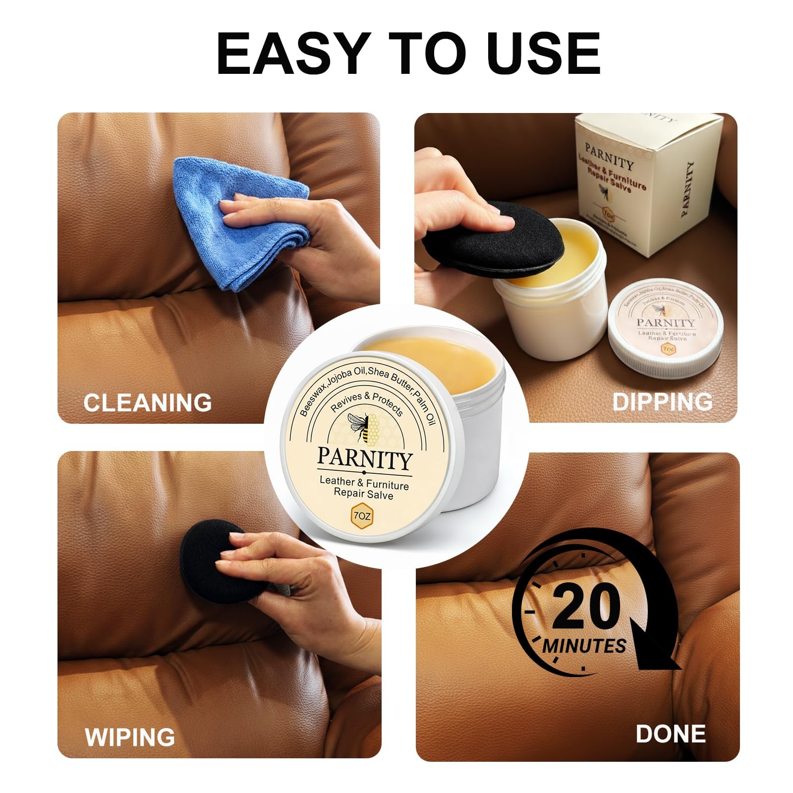 All-Natural Leather & Wood Furniture Repair Salve 7oz, Leather Conditioner & …